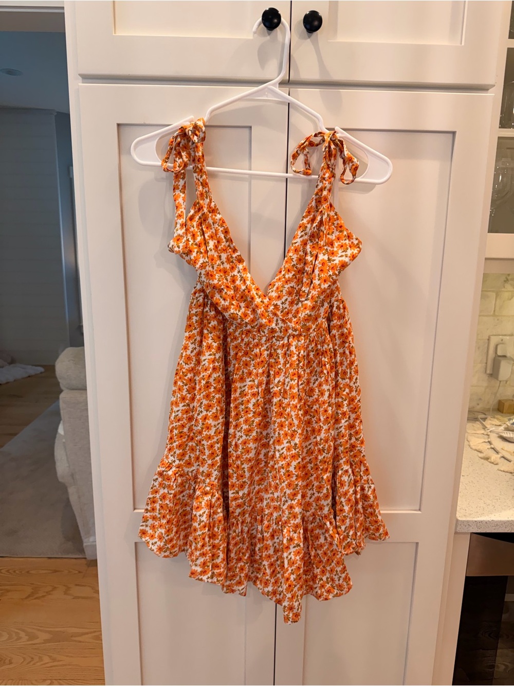 Hello Molly Orange Floral Tie-Shoulder Mini Dress